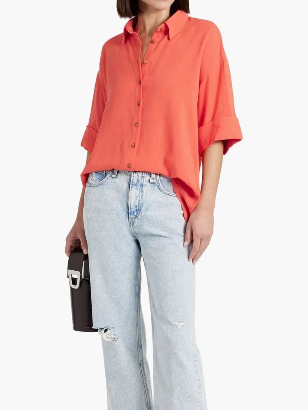 Walter Baker Brooklyn Gauze Linen Button Down Short Sleeve Top